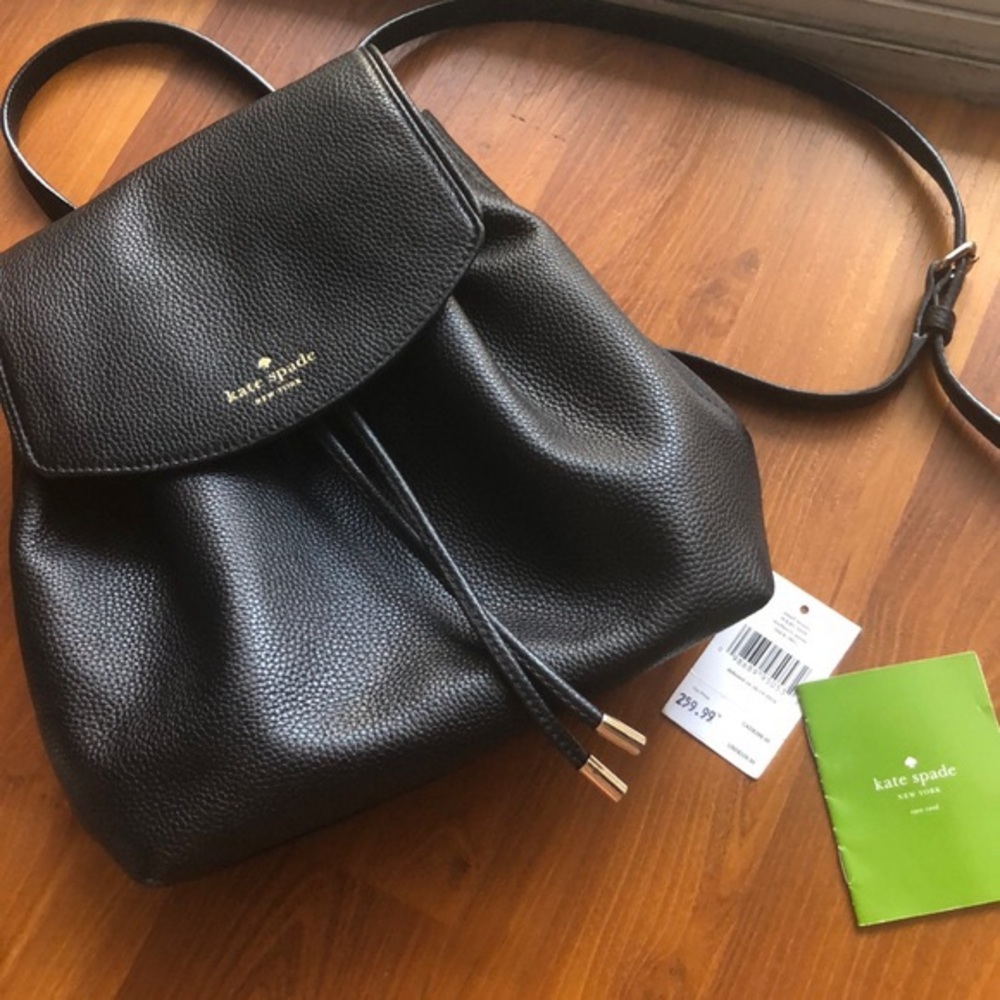 Kate Spade Leather Drawstring Backpack Bag Black